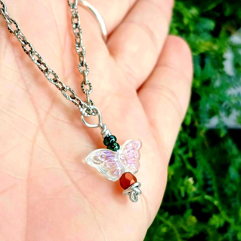 Dainty Iridescent Butterfly Choker Necklace, Minimalist Jewelry, 14"